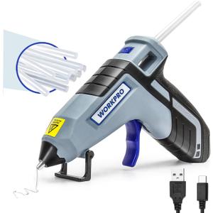 WORKPRO 3.6V Cordless Hot Glue Gun (Upgrade), Fast Preheating, Smart Power-Off, USB-C Rechargeable Glue Gun, Less-drip Hot Glue Gun Kit with 20 Pcs Premium Mini Glue Sticks for DIY, Crafting and Arts (Grey)