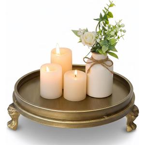 Brass Color Decorative Tray, 11.8-Inch Round Serving Tray with Claw Feet for Coffee Table, Dining Room, Entryway, Living Room (Aged Bronze)