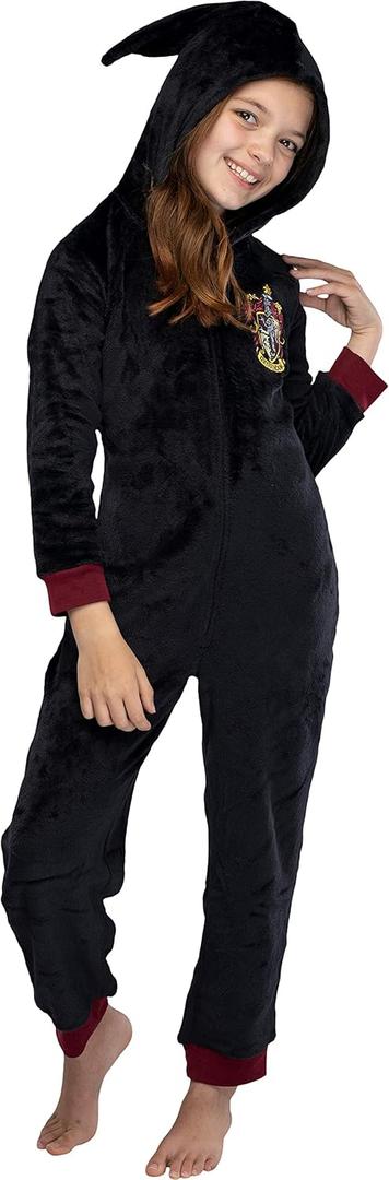 INTIMO Harry Potter Unisex Kids Hooded Pajama Union Suit - All 4 Houses Gryffindor, Slytherin, Ravenclaw, Hufflepuff (10-12)