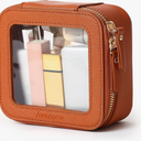 Aveniee Mini Clear Makeup Bag, Small Cosmetic Bags Travel Toiletry Pouch Organizer, TSA Approved Make up Case with Zipper, Car Bag for Essentials,Brown