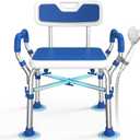 FSA/HSA Eligible Shower Chair for Inside Shower with Reinforced Crossing Bar, Heavy Duty Shower Seat 500lbs with Padded Arms and Back, Height Adjustable Shower Chair for Elderly and Disabled,  500lbs-with Back&Arm, Blue
