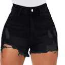 Women High Waisted Skinny Stretchy Denim Shorts Casual Summer Frayed Raw Hem Distressed Ripped Short Jeans (Large, Black 2)