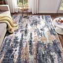 Area Rugs 4x6, Washable Rug for Living Room, Modern Abstract Brown Rug for Bedroom, Non Slip Foldable Low Pile Stain Resistant Carpet for Dining Room Bedside Dorm Nursery Decor, Blue Brown