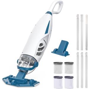 PC68 Pro Pool Vacuum, Upgraded 26.5 GPM Beast-Level Suction, 9' Extra-Long Extension Pole, 4 Filters Unit, 1H Runtime, Cordless Handheld Pool Cleaner for Above Ground & Inground Pools