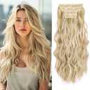 Hair Extensions, 4Pcs Ash Blonde with Blonde Highlights Hair Extensions Clip In Easy to Put In, Long Wavy Thick and Soft Hairpieces for Party Daily, 22 Inch Synthetic Hair Extensions for Women Girls