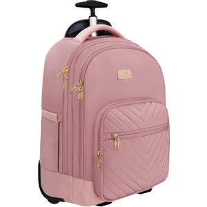 MATEIN Rolling Backpack for Women, 17 Inch Travel Laptop Backpacks with Wheels, Large Carry On Business Luggage Roller Backpack, Waterproof Trolley Suitcase Overnight College Work Computer Bag, Pink