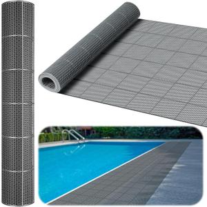 Tondiamo Drainage Pool Flooring Mats Swimming Pool Non Slip Mat PVC Splash Matting Mesh Hollow Doormat Roll for Outdoor Indoor Patio Restaurant Garage Kitchen Bathroom Bars(3 x 10 ft,Grey)