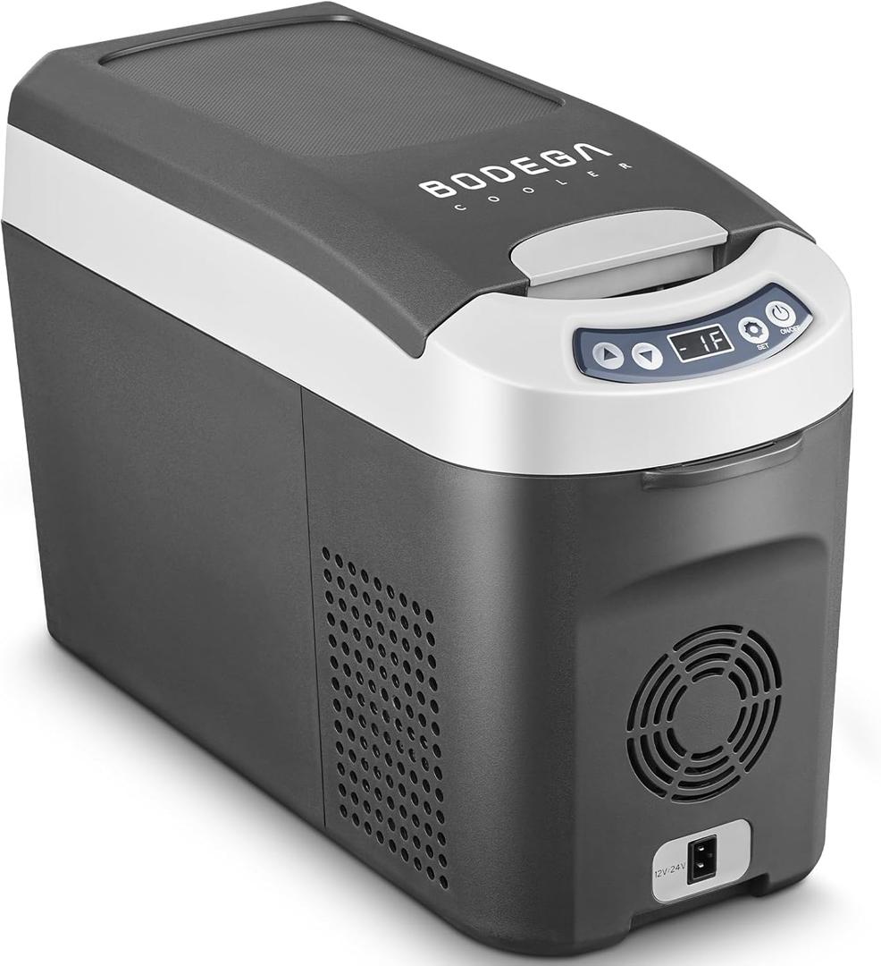 BODEGACOOLER 12 Volt Car Refrigerator, 16 Quart (15L) Small Car Fridge, Portable Freezer(-4~68), Car Cooler with 12/24V DC for Outdoor, Vehicles, Camping, Travel