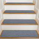 Stair Treads for Wooden Steps Indoor, 15 Pack 8" X 30" Non Slip Carpet Stair Treads with Reusable Adhesive for Kids Elders and Dogs, Surface Polyester TPR Backing Stair Runner Rugs, Dark Grey