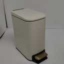 Small Bathroom Trash Can with Lid Soft Close-6L/1.6 Gal Slim Step Garbage Can-Metal Pedal Wastebasket-Narrow Rectangle Garbage Container Bin for Corner Office, Bedroom, Toilet, Live Room-Beige (Milky White)