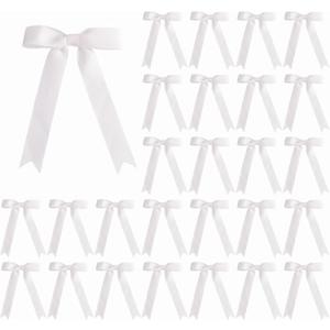 Meseey 30 Pcs 5x7 Inch White Grosgrain Ribbon Bows with Twist Ties, Pre-Tied Large White Decorative Bows for Gift Wrapping, Wedding, Graduation, Birthday, Holiday, Party Decor and DIY Crafts