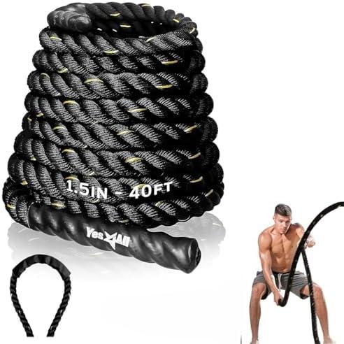 Yes4All 1.5/2 Inch Battle Ropes with Extra Protective Sleeve, Workout Ropes for Cross-Training Home Gym & Fitness Exercises, Strength Training - 40 Feet Lengths 