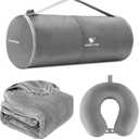 Travel Blanket and Pillow- Premium Soft Airplane Blanket with Durable Travel Bag, Hand Luggage Belt Compact Pack Large Blanket for Travel (Gray)