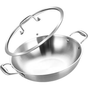 Inqibee 10-Inch Tri-Ply Stainless Steel Wok Pan with Lid,Small Stir Frying Pan,Jumbo Cooker,Induction Cooking Pan,Dishwasher and Oven Safe.