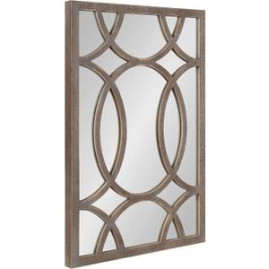 Kate and Laurel Tolland Traditional Decorative Wood Wall Mirror; 24 x 36; Rustic Brown; Farmhouse Solid Wood Accent Mirror with Intricate Symmetrical Fretwork