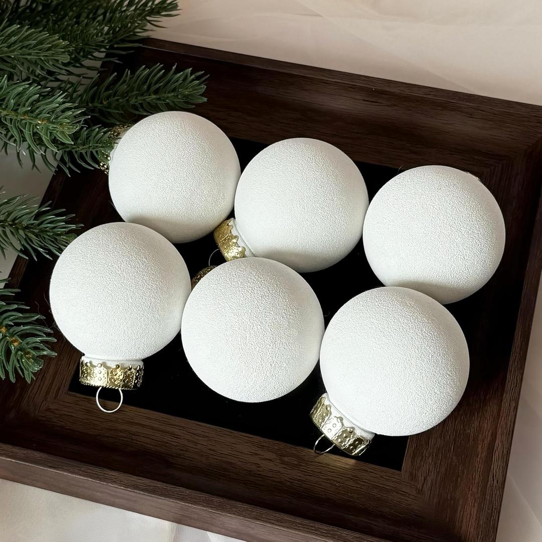 Emopeak 2.36 Inch Matte Christmas Balls for Christmas Tree, Water-Based Art Paint Xmas Balls Ornaments with Matte Frosted Texture, Shatterproof Yule Decor for Indoor Chrimbo Party White