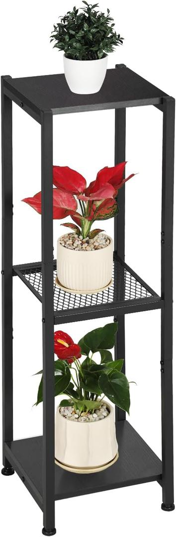 Dipion Extra Tall Plant Stand Indoor,40 Inch Plant Stands,3 Tier Metal Plant Stand with Heavy Duty Wood and Metal Mesh Shelf,Black