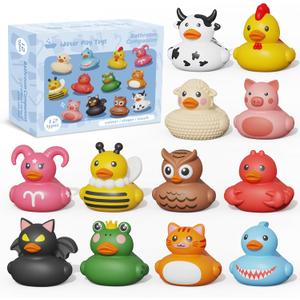 12PCS Rubber Ducks,Toddler Bath Toys,No Hole Bathtub Toys,Baby Pool Toys for 18 Months and Older