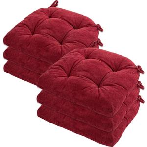 GYALAPERI Chair Cushions for Dining Chairs Set of 6, Tufted Textured and Non-Slip Kitchen Chair Cushions Pads with Ties, Seat Cushions for Kitchen Patio Office Chairs, Wine Red