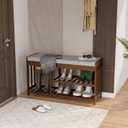 3-Tier Bamboo Shoe Rack Bench, Shoe Storage Organizer Bench, Entryway Benchs, Shoes Rack for Front Door Entrance, Entryway Bathroom Bedroom (Walnut)