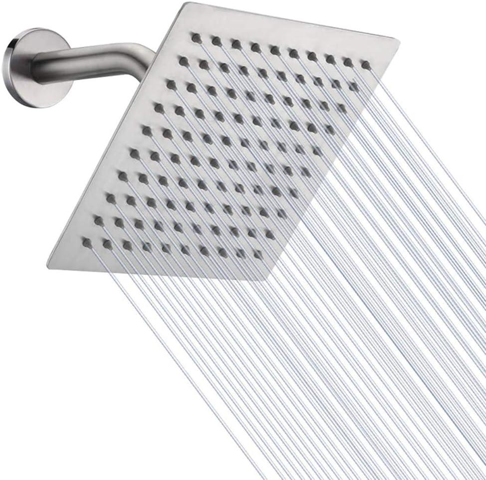 NearMoon Rain Shower Head, High Flow Stainless Steel Square Rainfall Shower, High Pressure Design, Awesome Shower Experience Even At Low Water Flow (8 Inch, Brushed Nickel)
