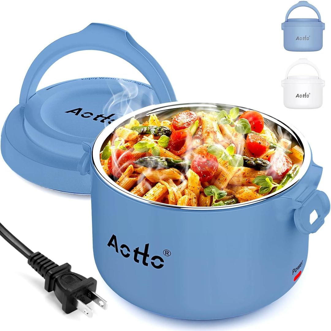 Aotto Electric Lunch Box, 32 oz Portable Food Warmer - Heated Lunch Box for Adults, Work/Office/Travel, Warming Meals & Soups, Gifts for Men & Women, Blue (110V-120V)