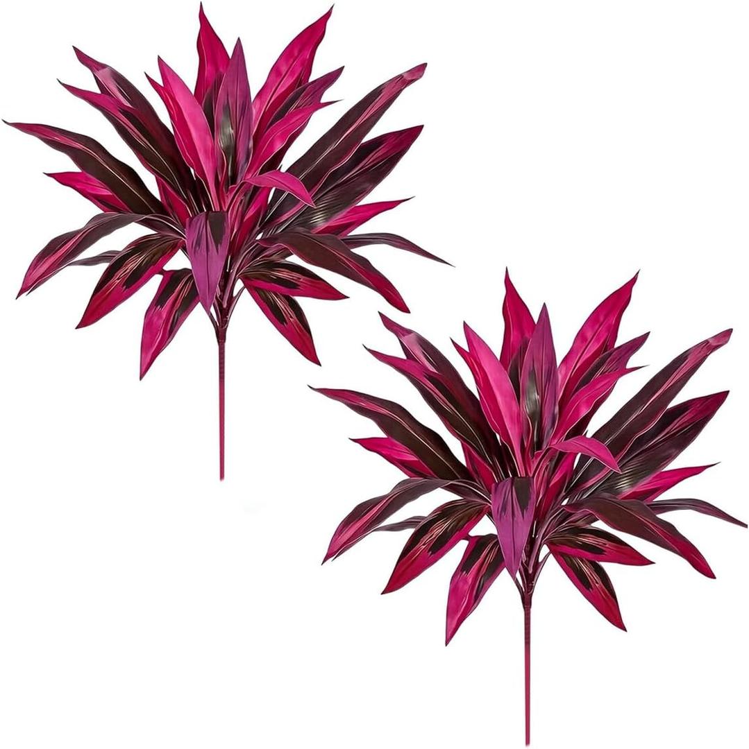 2pack Large Artificial Boston Fern & Dragon’s Blood Tree Plants, 21" UV Dragon Blood Tree Artificial, Vibrant Pink Purple Lifelike Fake Plants for Porch Patio Garden Balcony Decor