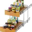 DINDON 2 Tier Pull Out Cabinet Organizer (11" W x 21" D) Slide Out Wood Shelf Organizers Double Tier Kitchen Wire Basket with Chrome Finish