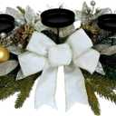 Christmas Candle Holder Christmas Candle Centerpiece 3 Candle Holders with White Poinsettia Flowers Decorative Bow Glitter Pine Branches Pinecones for Tabletop Centerpiece Decorations Holiday