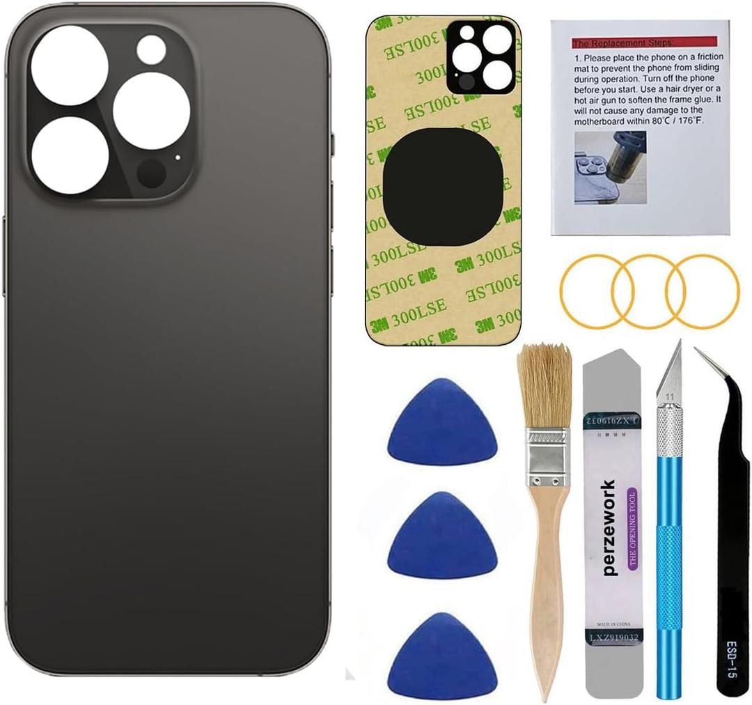 OEM Rear Back Glass Replacement Compatible with iPhone 14 Pro Max 6.7 inches (Space Black) with Reparing Toolkit and Pre-Installed Adhesive