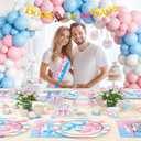 Boots or Bows Gender Reveal Decorations, Pink Blue Boy or Girl Gender Reveal Supplies, He or She Backdrop Banner Balloon Tablecloth Plate Napkin Cup Straw Knife Spoon Fork Sash 228 PCs