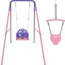 Foldable Toddler Swing Set and Baby Jumper, Indoor & Outdoor Use, Baby Bouncer Jumper, Safe and Durable Swing Set for Backyard Pink