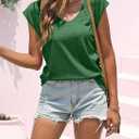 Womens Cap Sleeve T Shirts V Neck Casual Tops Oversized T-Shirt Summer Trendy Lightweight Loose Fit Basic Tees (Green, XXL)