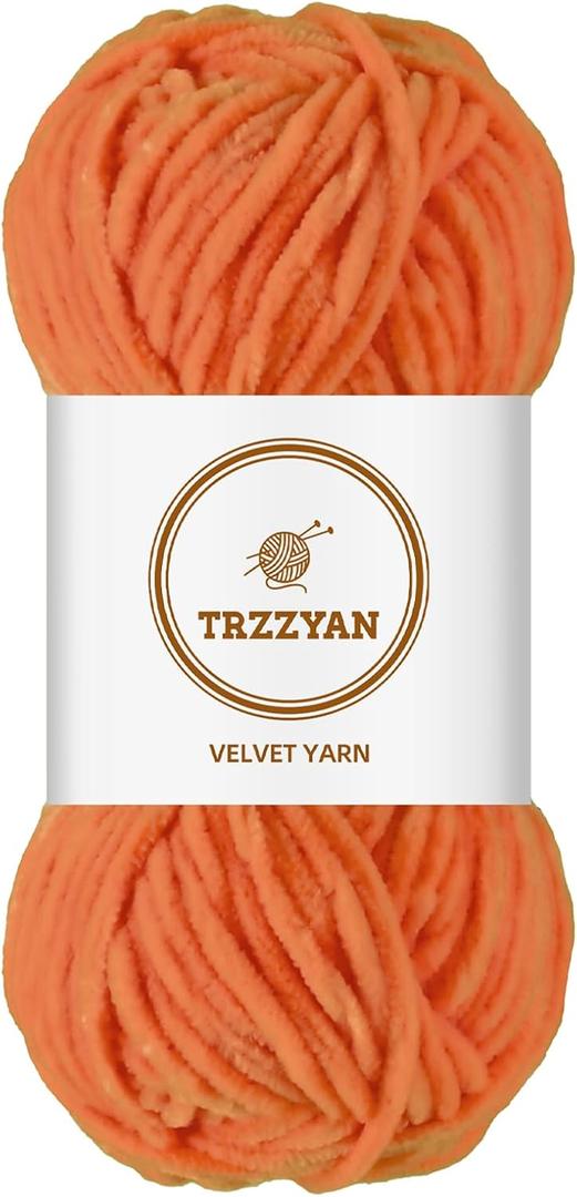 3 x Soft Chenille Yarn Velvet Blanket Yarn for Weaving Fancy Yarns for Crochet DIY Bulk Knitting Crafts Making Blankets, Clothes, 3.5 oz/Skiens (orange)