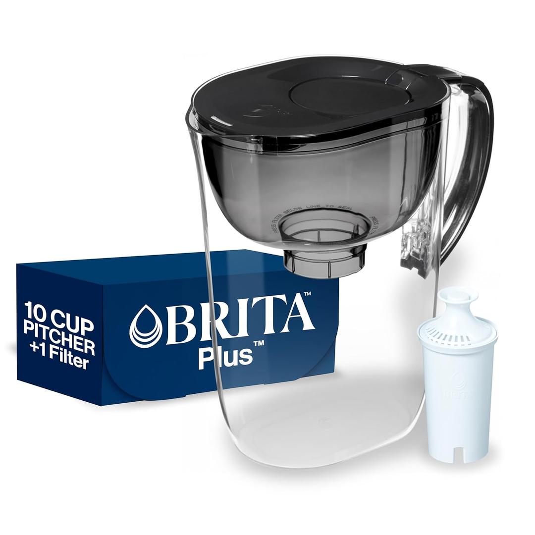 Brita Large 10 Cup Water Filter Pitcher, 1 BritaPlus Filter, Everyday, Black 