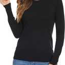 Women's Long Sleeve Crewneck Knit Tops Dressy Casual (Black, XXL)