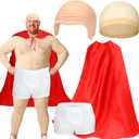 4 Pcs Bald Principal Costume for Read Week Celebration Red Cape Costume Book Character Cosplay for Book Character Day