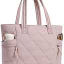 Prite Quilted Tote Bag for Women, Lightweight Puffer Tote with Zipper, Travel Work Nurse Gym Bag(Pink)