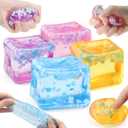 Chridark Ice Cube Fidget Toy for All Ages: 4 Pcs Sensory Squishy Fidget Toys, Square Stress Balls, Classroom Prizes, Anxiety Relief Stress Cube Gift for Kids Teens Adults