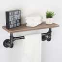 Industrial Pipe Shelf Bathroom Shelves Wall Mounted,19.6in Rustic Wood Shelf with Towel Bar,1 Tier Farmhouse Towel Rack Over Toilet,Pipe Shelving Floating Shelves Towel Holder,Retro Grey