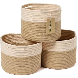 Small Basket for Organizing | Cube Shelf Closet Storage Baskets | 9.79.77.1 | Woven Rope Gift Basket | Nursery | Round 3 Packs Tan