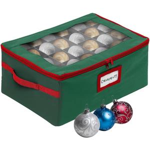 HOLDN STORAGE Christmas Ornament Storage Box with Dividers - Fits 48-3 Ornaments, 2 Removable Trays, Durable & Space-Saving, Clear Top Lid, Fits Underbed, Green