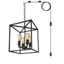 Black Farmhouse Plug in Chandelier with 16.7ft Cord, Industrial Lantern Pendant Hanging Light for Kitchen, Entryway, Hallway, Dinning Room (4-Light, bulbs not included)