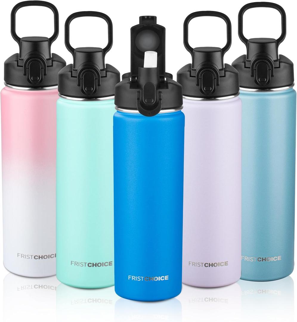 Insulated water bottle with Lid,24oz Stainless Steel Water Bottle for Boys,Girls,Double Wall Vacuum Wide Mouth Water Bottle for School,Travel,BPA-free and Leak-proof24oz,Deep Sea Blue