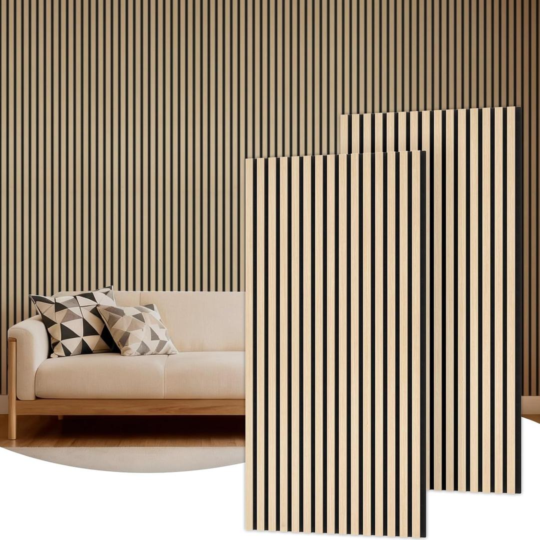 TONOR Wood Wall Panels for Wall, 2 Pack 47.2" x 23.6"/ 120 x60cm(15.5ft) Acoustic Wall Panels, Wood Slat Acoustic Panels for Noise Cancelling and Decoration, Living Room, Bedroom, Office, Oak