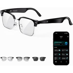 AI Smart Glasses for Women and Men, Bluetooth Sunglasses with Chat GPT and 164 Languages , Translation Glasses with Color-Change Lens, Music Playback & Hands-Free Calls, UV & Blue Light Protection (Semi-rimless with Photochromic Lens)