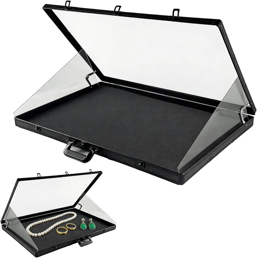 34" x 22" Card Display Case, Black Aluminum Lockable Trading Card Case with Handle, Trade Show Display Case for Sports Card/ TCG/ Jewelry Collection