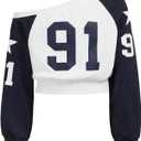 SOLY HUX Girl's Graphic Y2k Jersey Sweatshirt Number Print Off the Shoulder Long Sleeve Casual Fall Pullover Tops Blue and White Letter 12Y
