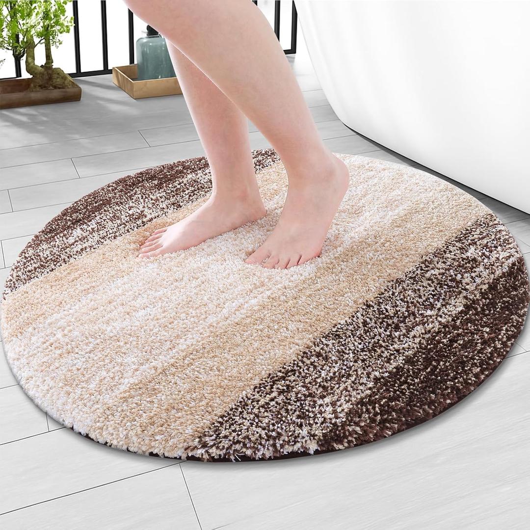 Arotive Microfiber Bathroom Rugs, Shaggy Soft and Absorbent Bath Rug, Non-Slip, Thick Plush Machine Washable Dry Bath Mats for Bathroom, Tub and Shower, 24x24, Brown, Round