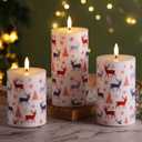 Christmas Flameless Pillar Candles with Remote, Red Buffalo Plaid Reindeer Holiday Decor, Xmas LED Candles Set of 3 (Reindeer Snowflakes Tree)